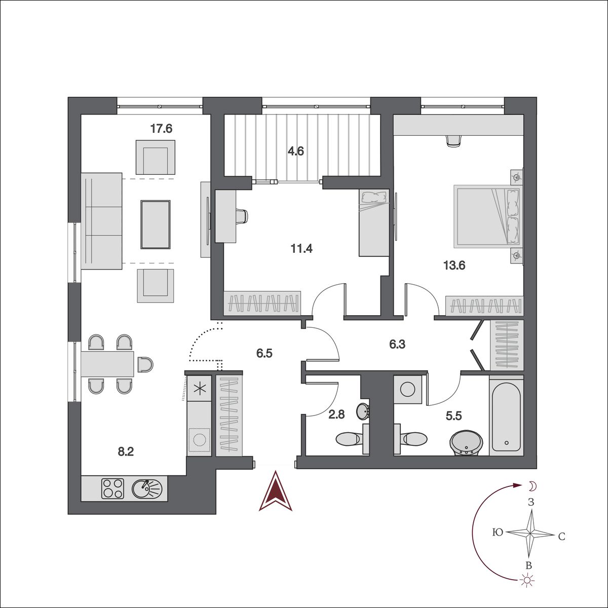 3 комнаты 70.7 м²