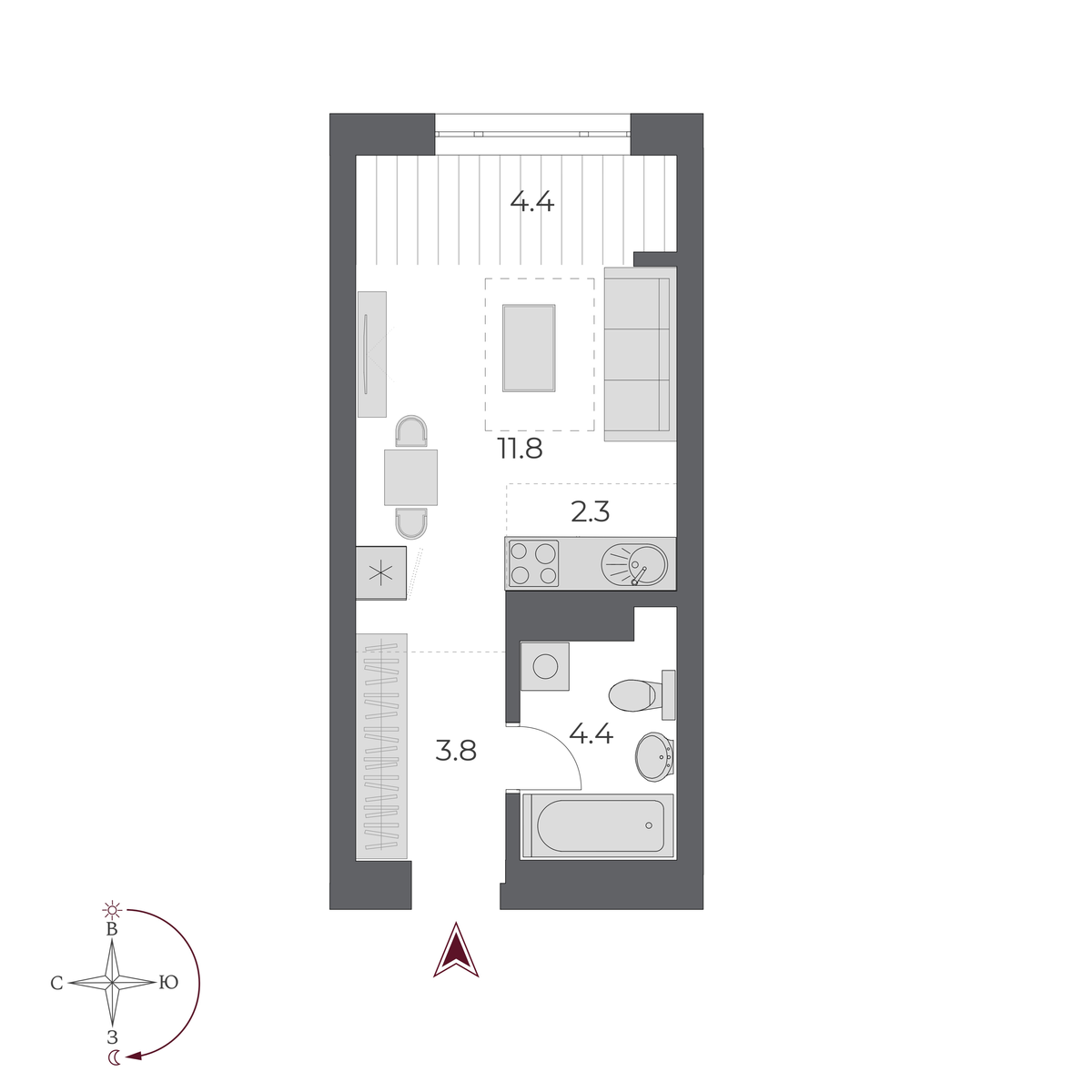 1 комната 26.7 м²