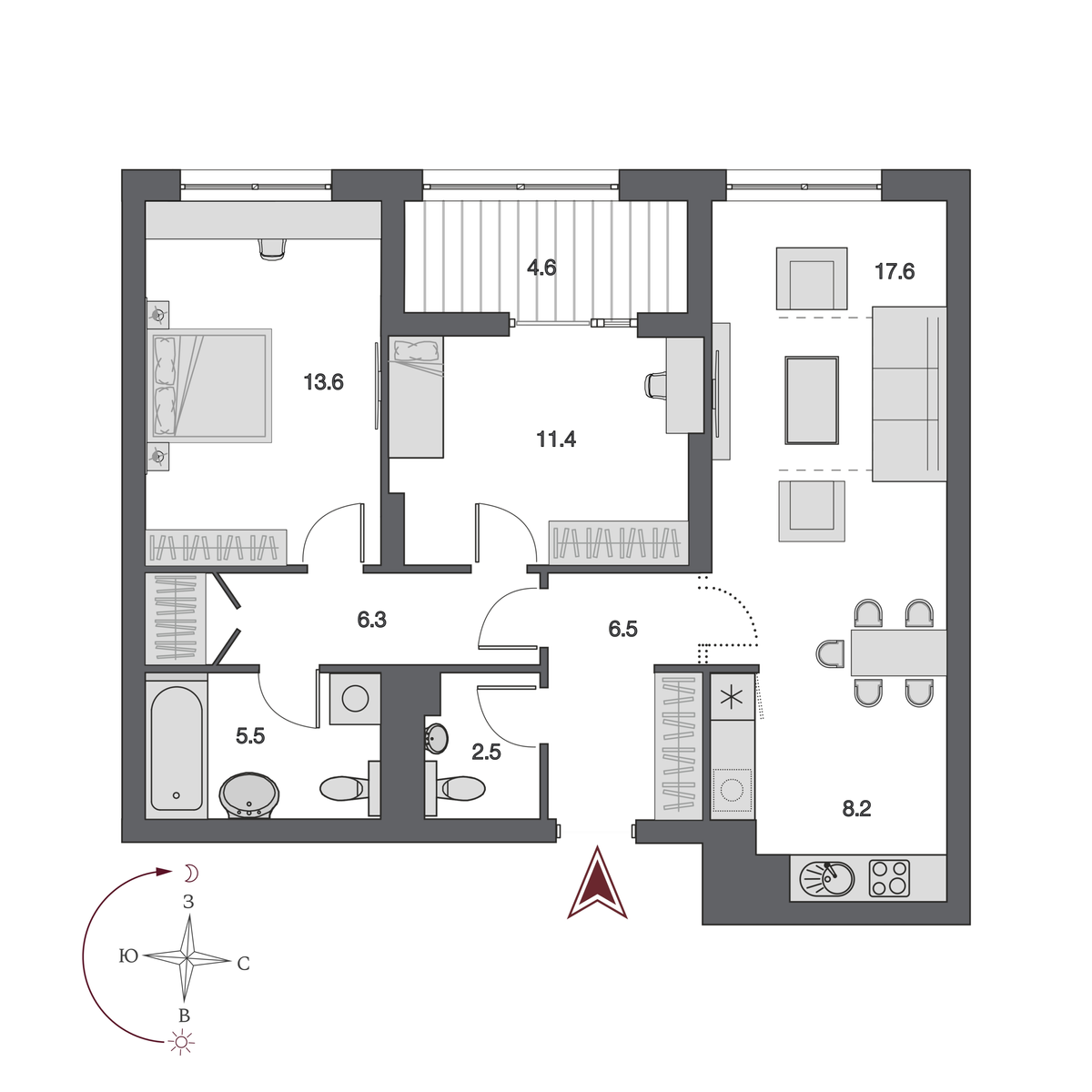 3 комнаты 70.4 м²