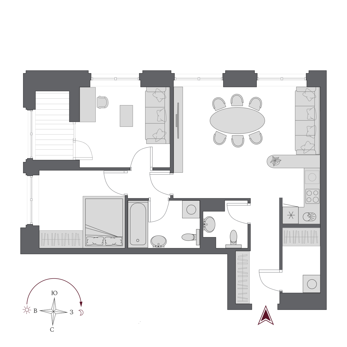 3 комнаты 68.6 м²