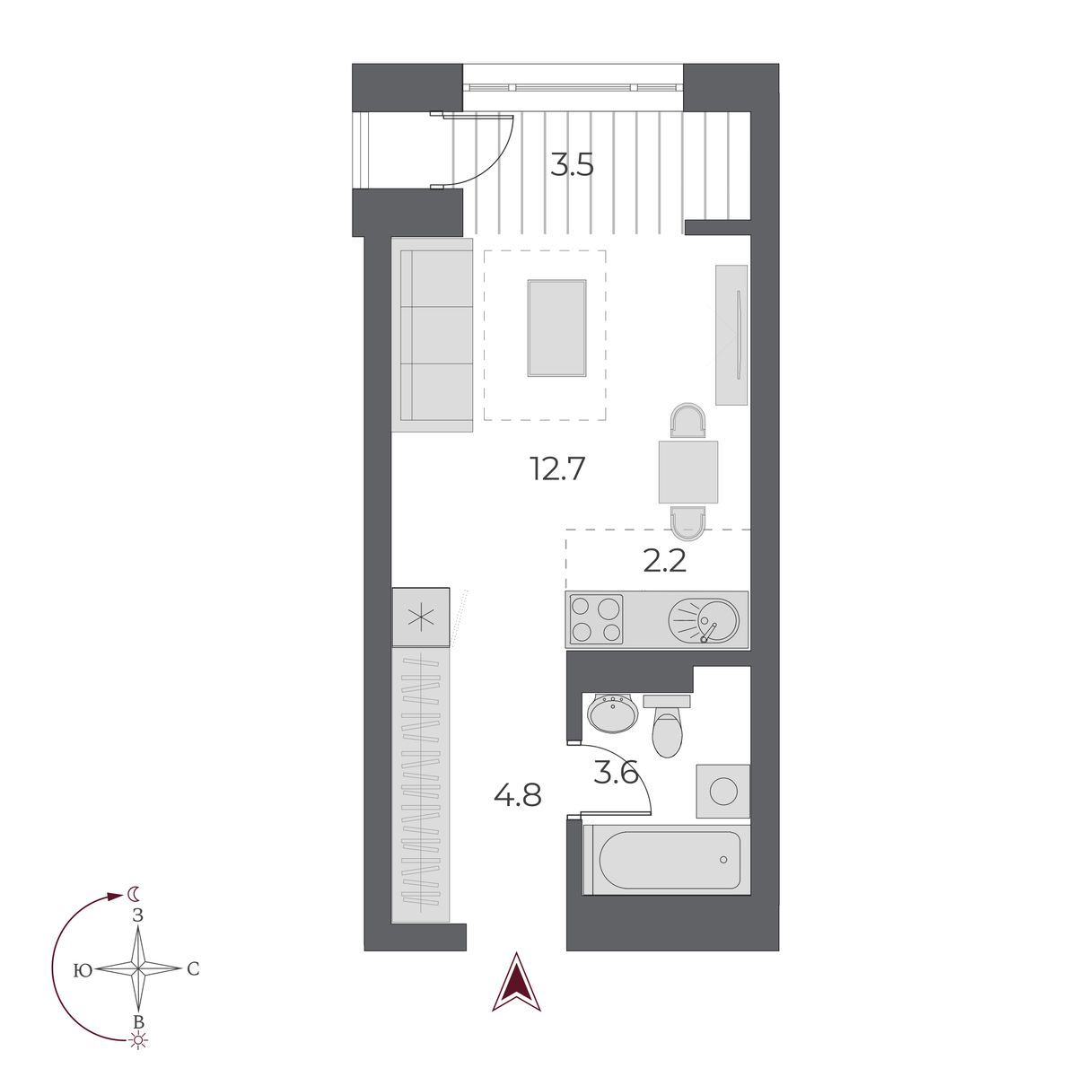 1 комната 26.8 м²